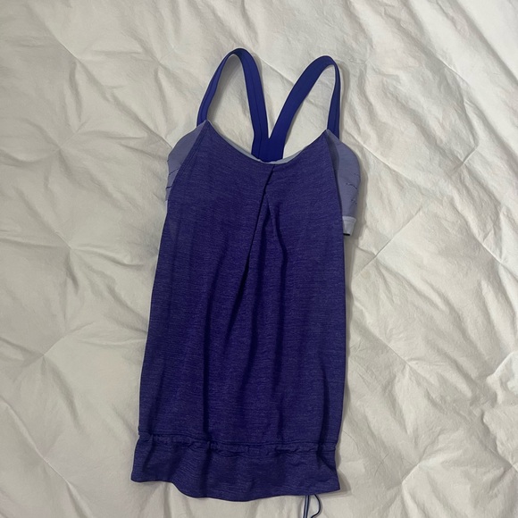Lululemon “Less Rest” Heathered Purple Tank with Striped Sports Bra - Picture 5 of 9